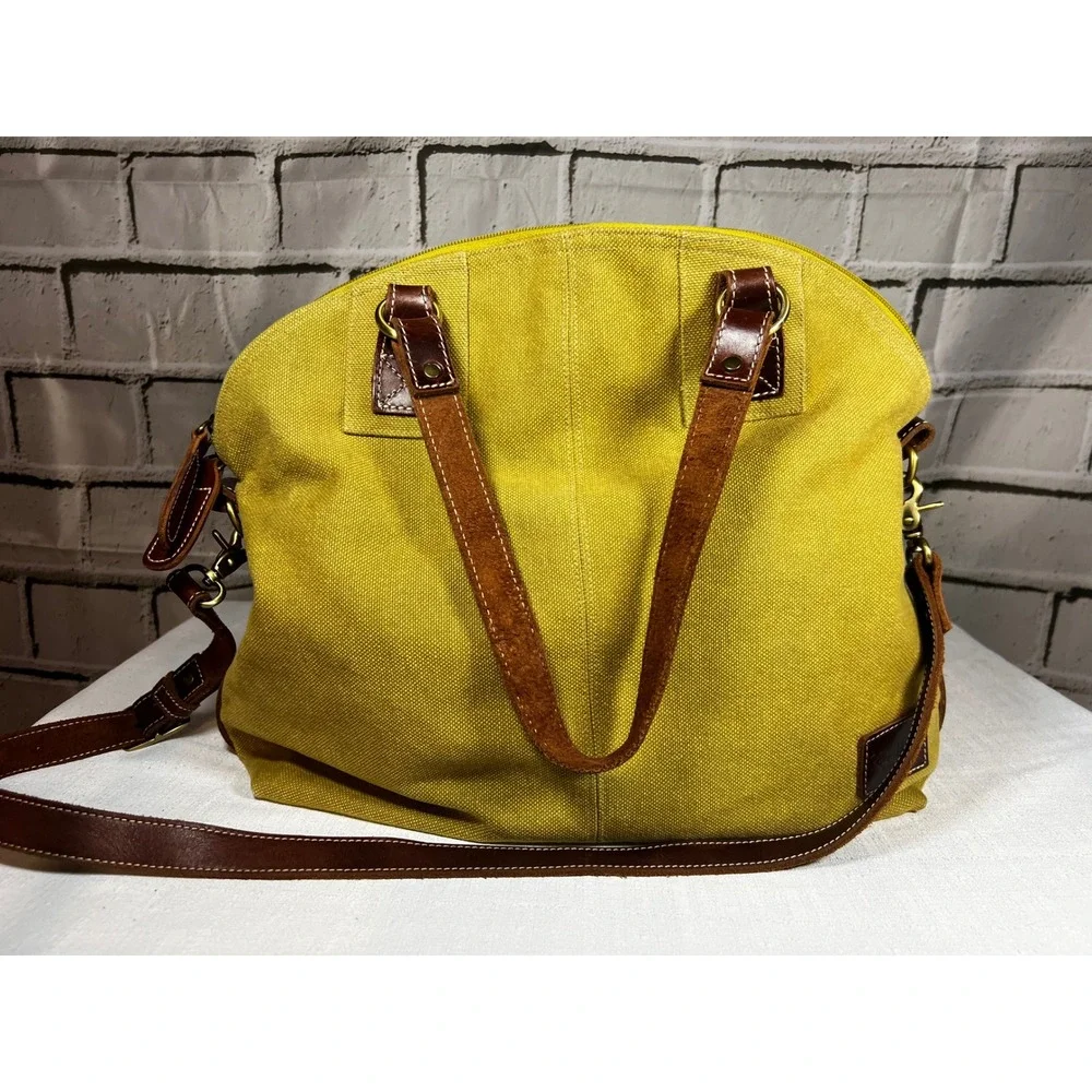 Vance Kitira Green Canvas Leather Trim Satchel Crossbody Bag